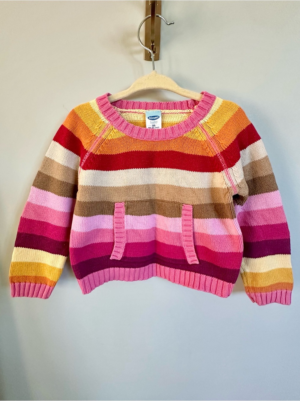 Vintage 2001 Old Navy Baby Rainbow Stripe Sweater 18-24M XL 100% Cotton